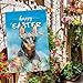 Happy Easter Shih Tzu House Flag Watercolor Dog with Easter Eggs Butterfly Flowers Spring Summer Welcome Flag for Outside Yard 28X40 Inch Double Side