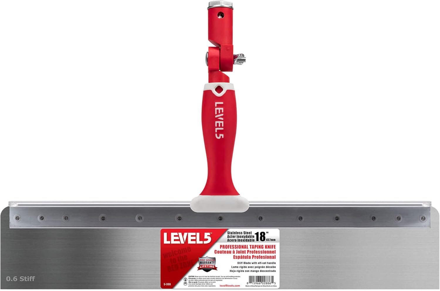 LEVEL5 18" Offset Knife, 0.6mm STIFF Stainless Steel Blade | Soft-Grip Handle | 5-390