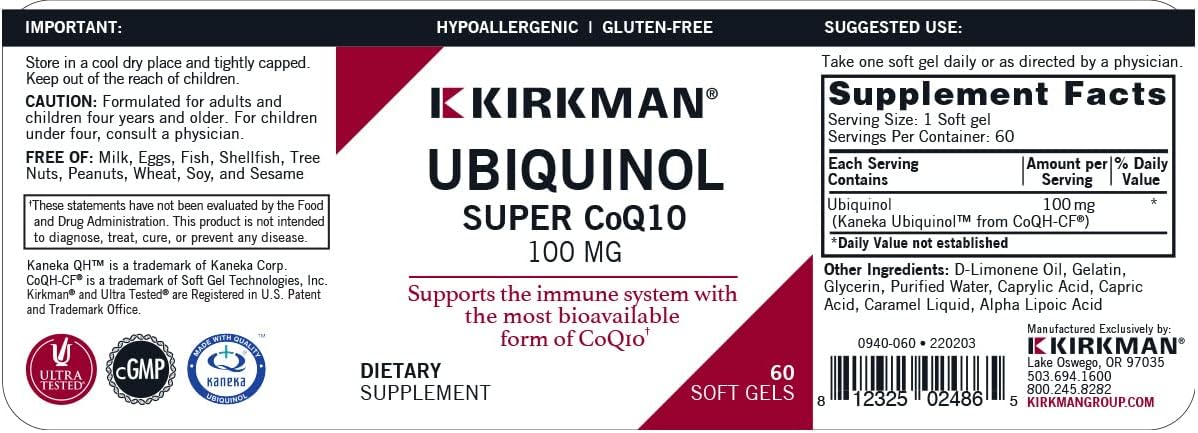 Kirkman Ubiquinol 100 mg Super CoQ10