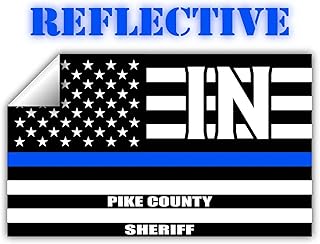 Reflective Pike County Indiana in Thin Blue Line Stealthy Old Glory USA Flag | Honoring Law Enforcement Officers Sheriffs | County State Decal Bumper Sticker 3M Vinyl 3" x 5"