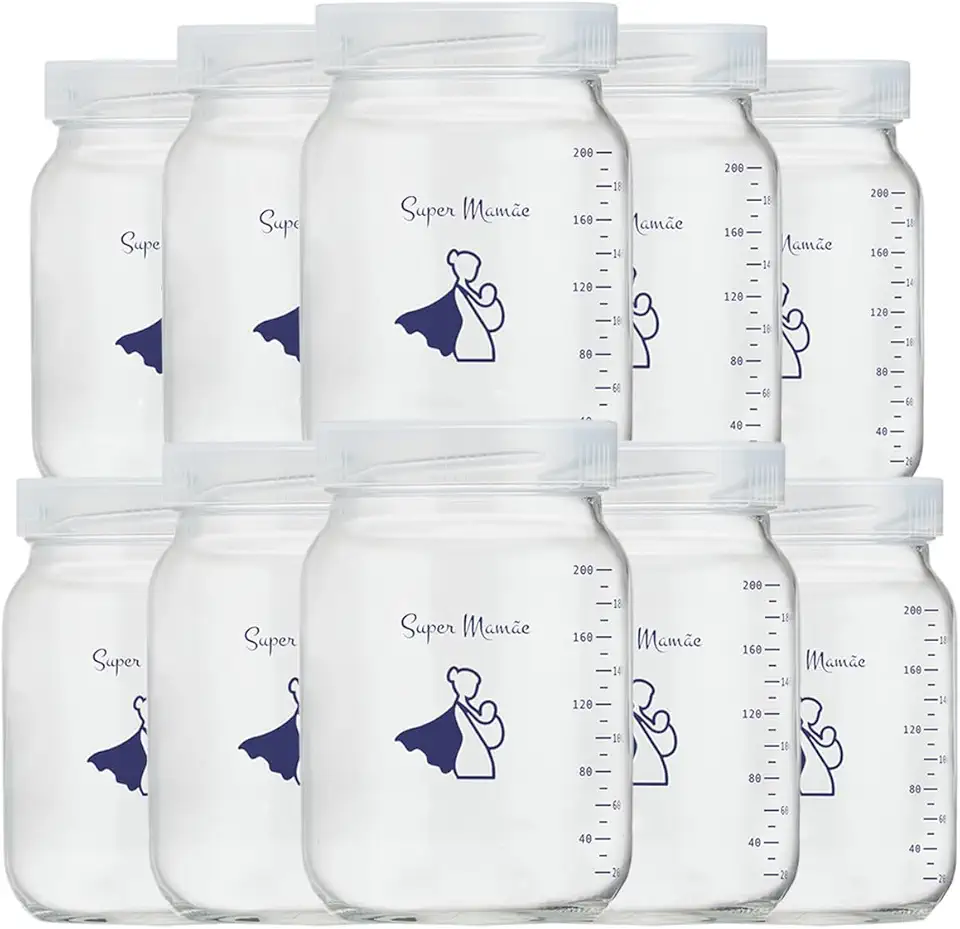Kit com 14 Potes de Vidro para Armazenar Leite Materno 200ml Com Graduação