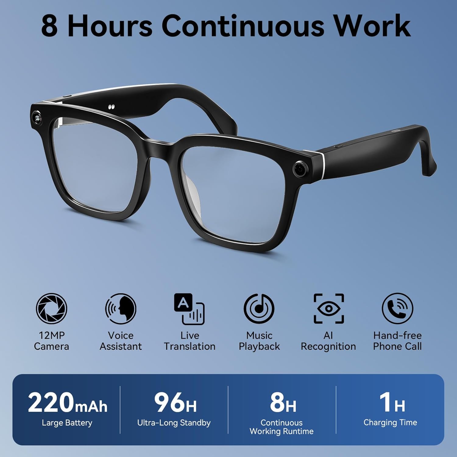 AI Smart Glasses with Camera, 1080P Video Recording Glasses, 8MP Camera Glasses, Real Time Translation, ChatGPT AI Voice Assistant, Open-Ear Audio,Sunglasses with Color-Changing Clear and Green Lenses