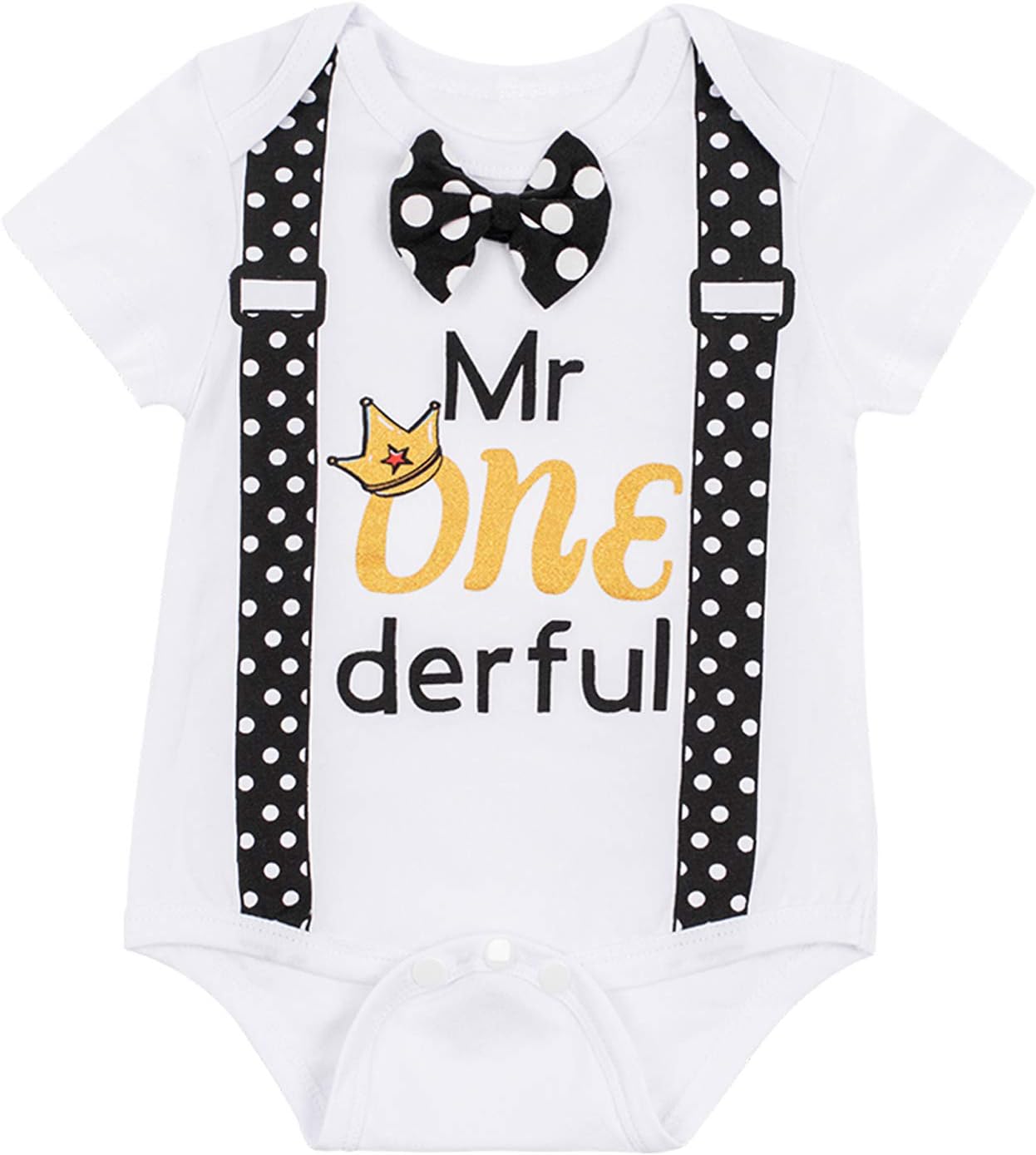 LENSOUS Baby First Birthday Outfit Boy Funny Bowtie One Year Old Boys Romper Bodysuit Set - Image 2