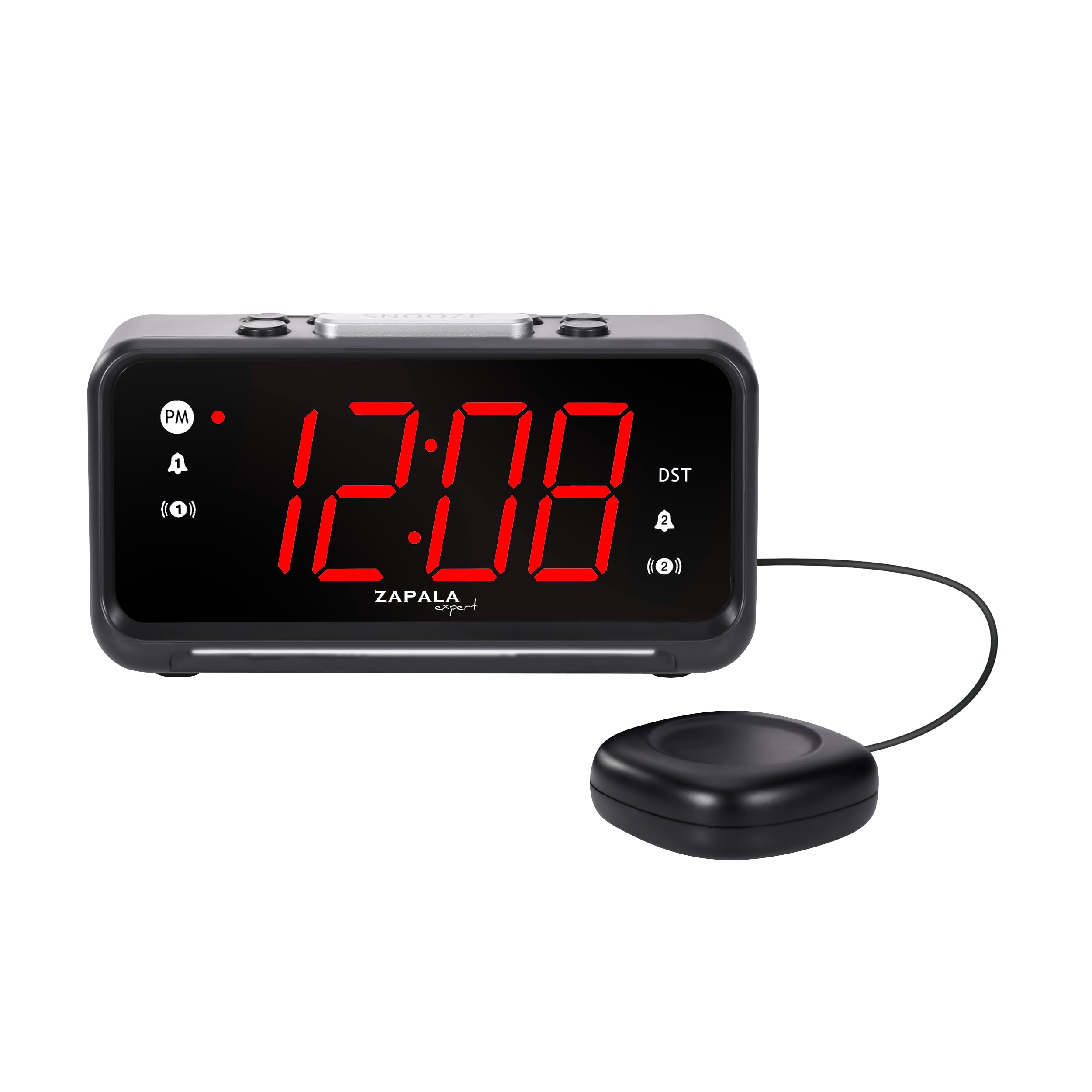 ZAPALA expert Alarm Clock for Bedroom, 2 Alarms Loud LED Big Display Plug in Simple Basic Digital Clock with USB Charging Port & Bed Shaker, Adjustable Volume, Dimmable, Snooze for Deep Sleepers