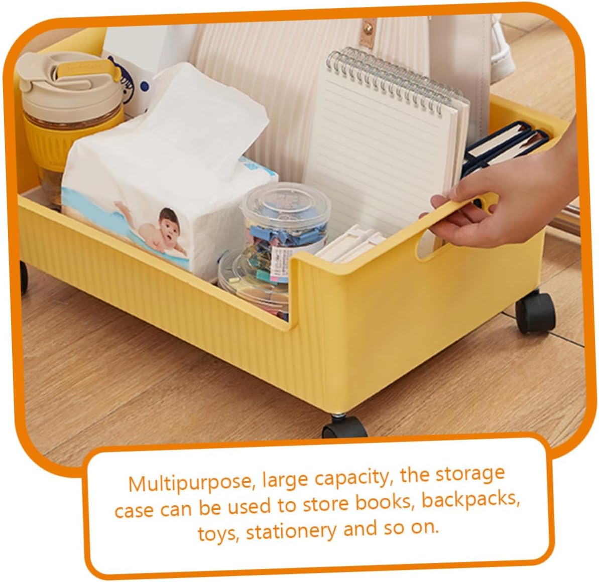 under Desk Book Storage Bin Wheels Sturdy Plastic Organizer for Students Classroom and Home Multi-purpose Sundry Storage Case for Books Files and More