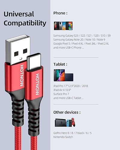 Miniatura 4 de HOTNOW Cable USB C corto de 1 pie, paquete de 3, cable de carga rápida QC3.0 portátil USB-C trenzado de nailon de 12 pulgadas para Samsung Galaxy