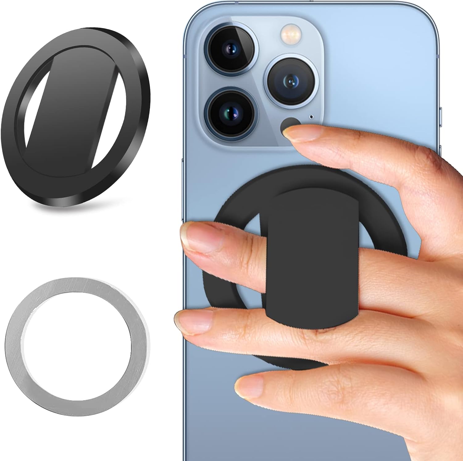 (2 Pack) Seltureone Phone Grip, 2021 Upgrade Removable Magnetic Phone Holder 360°Rotation Finger Phone Stand Adjustable Silicone Phone Ring Holder, Black