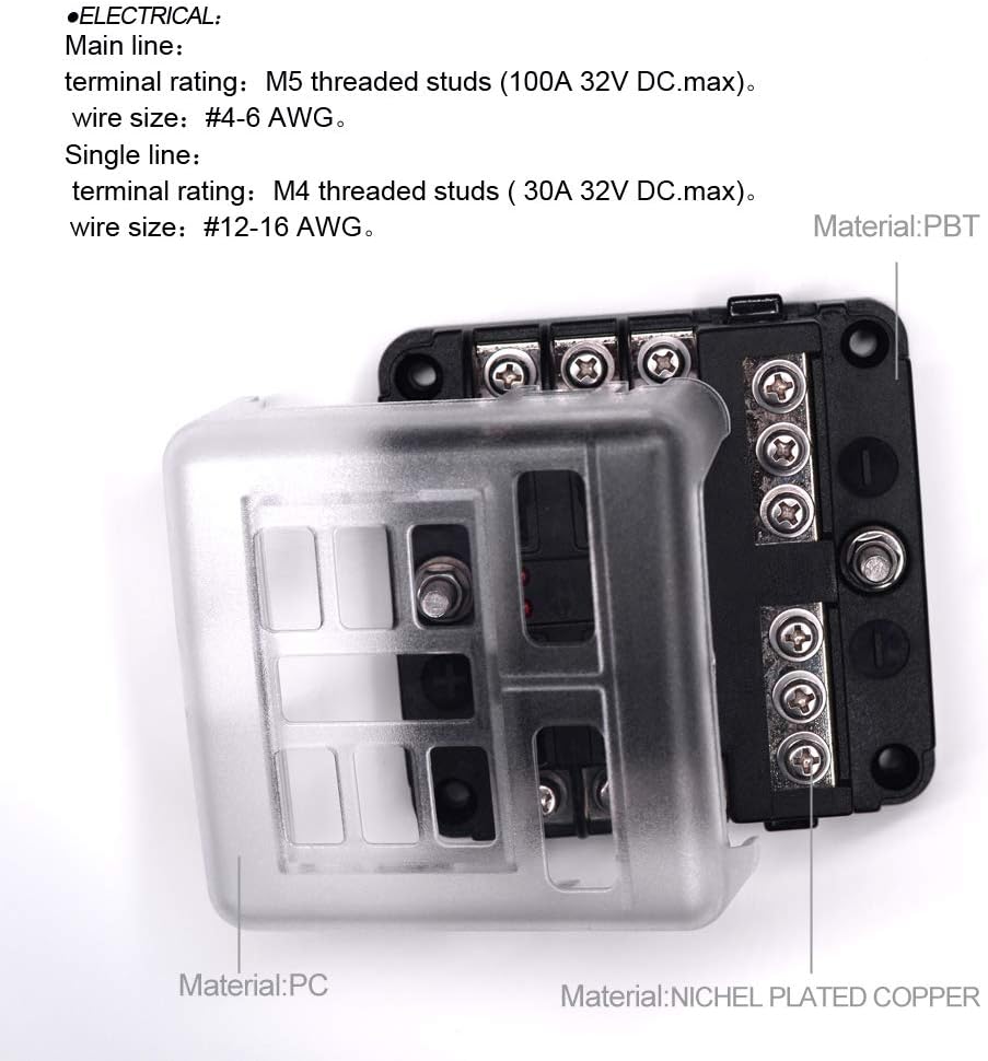 6-Way Fuse Block W/Negative Bus - JOYHO ATC/ATO Fuse Box with Ground, LED Light Indication & Protection Cover, Bolt Connect Terminals,70 pcs Stick Label, For Vehicle Car Boat Marine Auto : Automotive