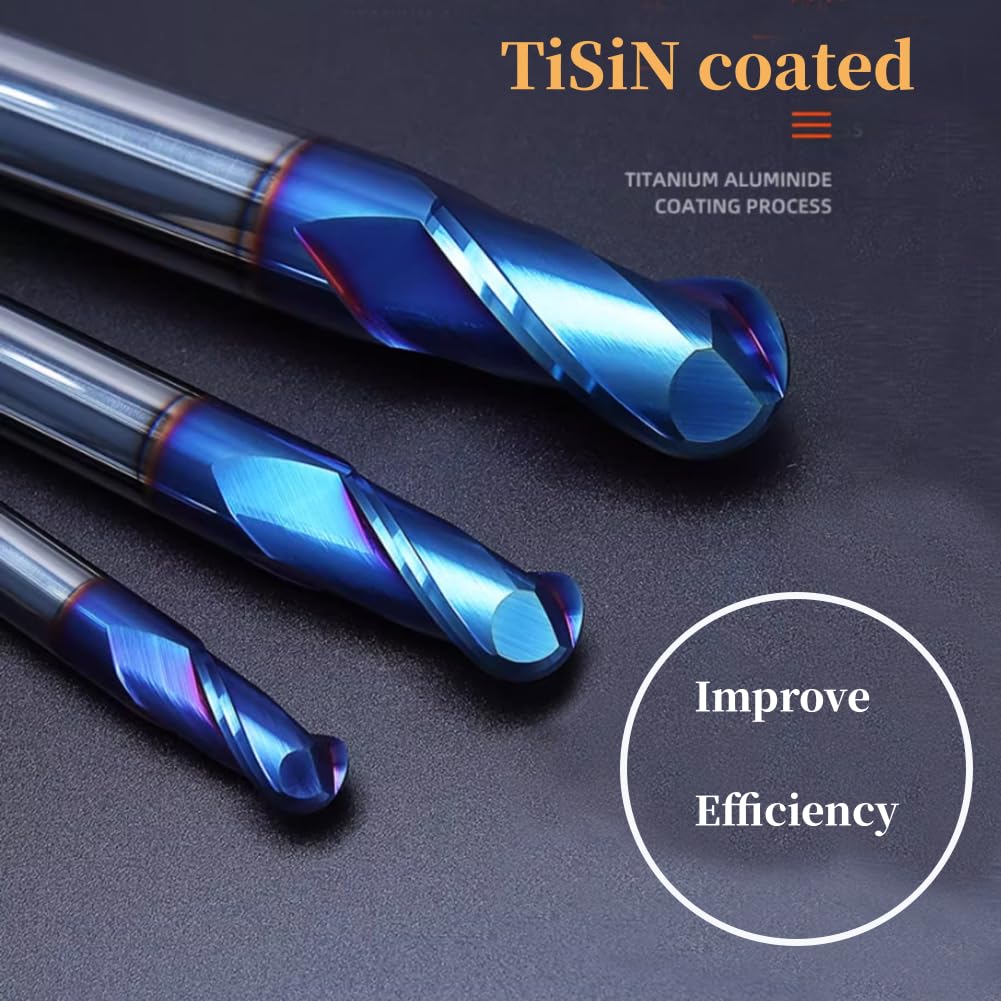 Nasi a sfera HRC65, in acciaio al tungsteno, 2 flauti in metallo duro con rivestimento blu Nanco, punte CNC per legno, plastica, acciaio, taglio 3D, incisione (punta Φ10 mm)