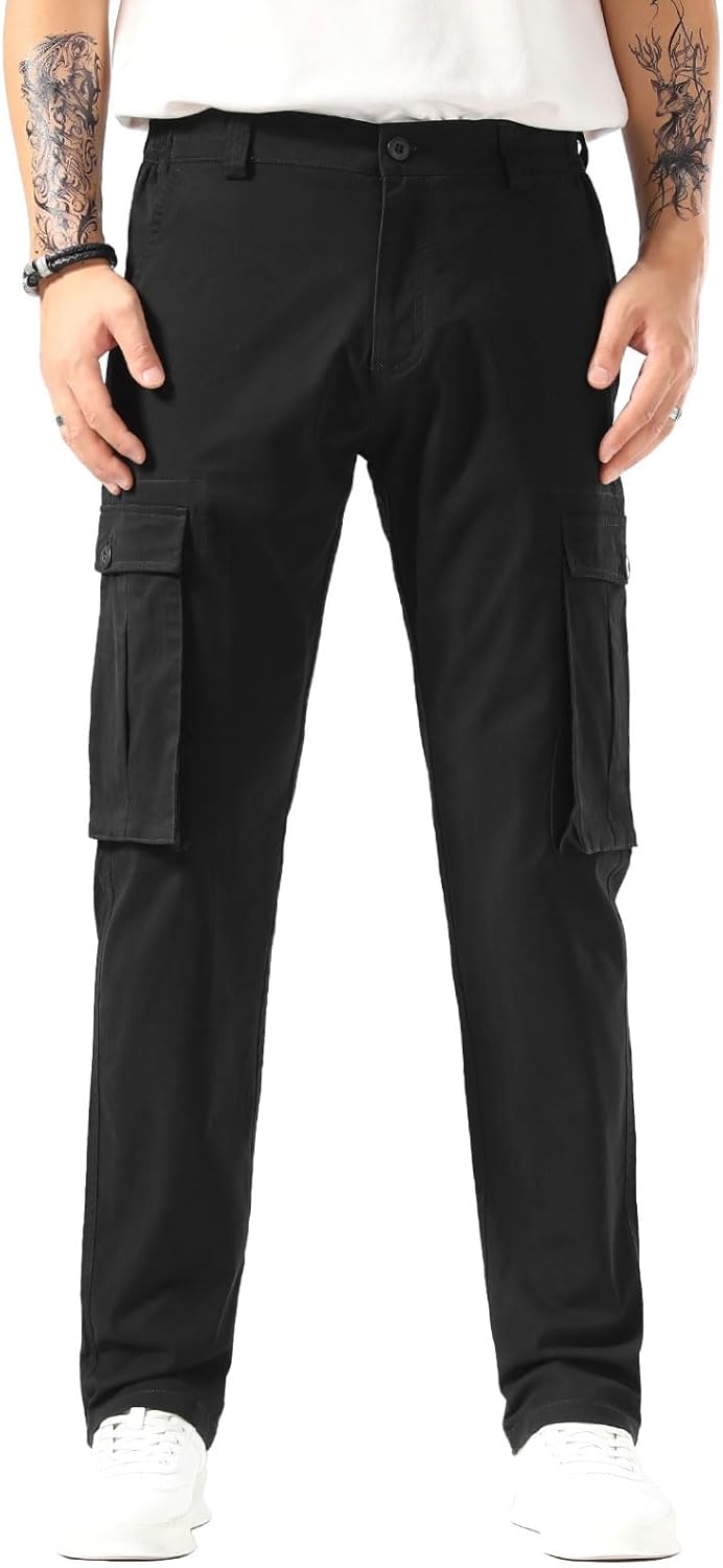 Plaid&Plain Mens Cargo Pants Taperd Cargo Pants for Men Stretch Cargo Pants with 6 Pockets