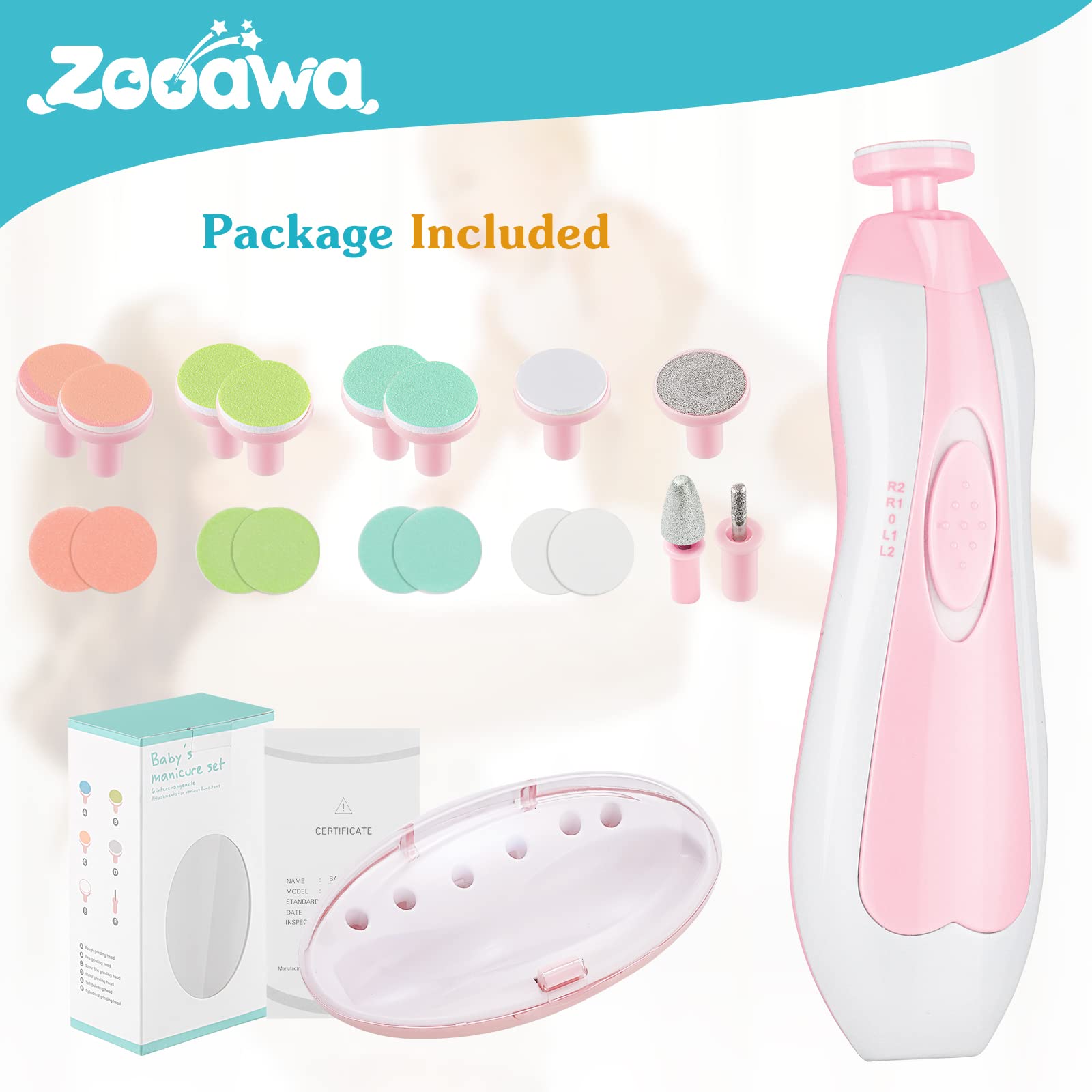Cortauñas de Bebé 20 en 1, Cortauñas Eléctrico de Bebé, Kit de Lima de Uñas con 12 Almohadillas de Repuesto, Kit de Recorte para Uñas, Dedos, Recién Nacidos, Bebés, Niños Pequeños o Adulto,Rosa