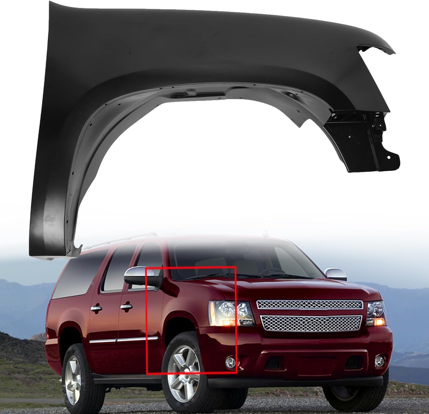 Front Right Passenger Side Fender Quarter Panel Compatible with 2007-2014 Chevrolet Tahoe Suburban 1500 Primed Steel Replace 22977476 GM1241333
