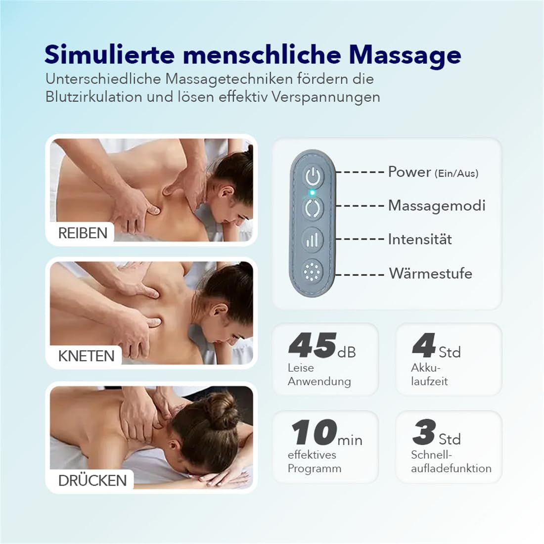 Shiatsu Massagegerät mit Wärmefunktion, 6 Rotationsköpfe, Kabellos – Tiefenwirksame Nacken- & Schultermassage für Büro, Zuhause – Ideal für Berufstätige, Sportler & Senioren