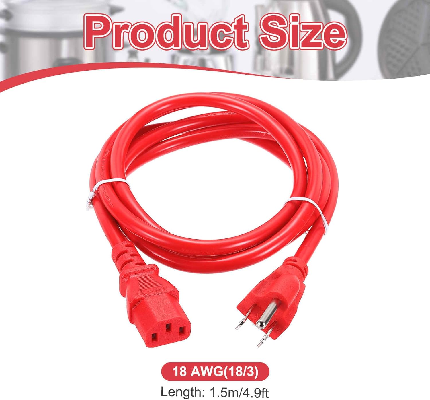 MECCANIXITY 5ft 18 AWG Red 18/3 Universal Power Cord C13 to NEMA 5-15P 10A 125V 3-Prong Extension Power Cord for PC,Computer,Printers,TV,AC Adapter,Laptop,Monitor,Projector
