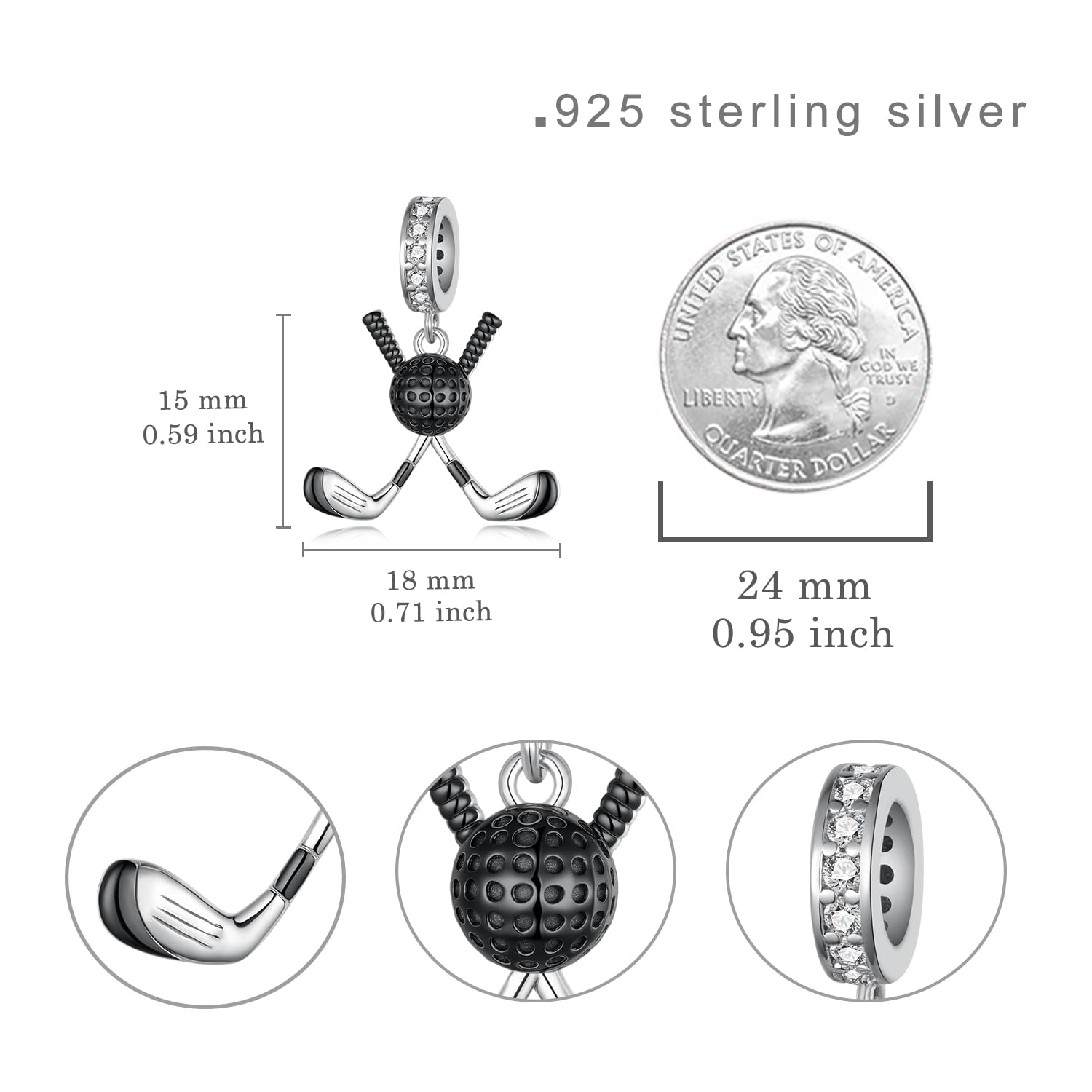 Golf-Charms, 925er-Sterlingsilber, Sportschmuck, Golfzubehör, Fitness-Charm, Geschenk für Damen