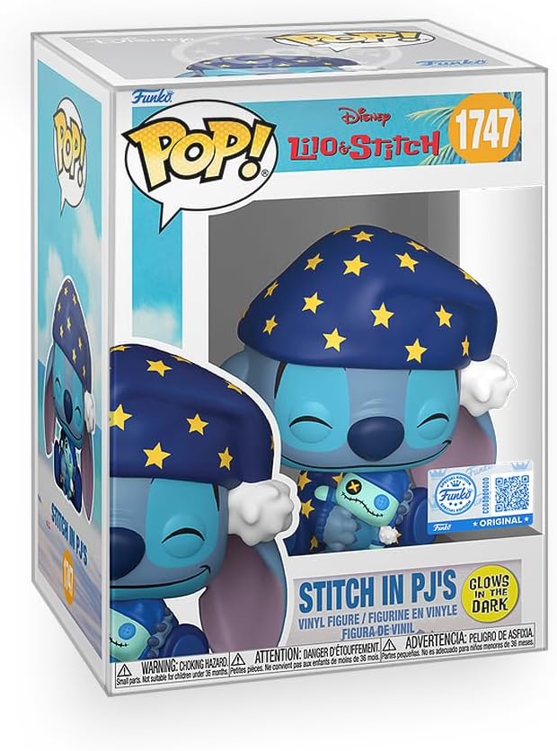 Epic Collectibles Pop Lilo and Stitch - Stitch in PJ's (Glows in the Dark) Exclusive Vinyl Figure Included with Box Protector Compatible for Funko
