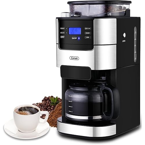 Gevi 10-Cup Coffee Maker with Built-in Burr Grinder, Programmable Timer, 1.5L Water Tank, Reusable Filter & Warming Plate – Drip Coffee Machine for Fresh Ground Coffee