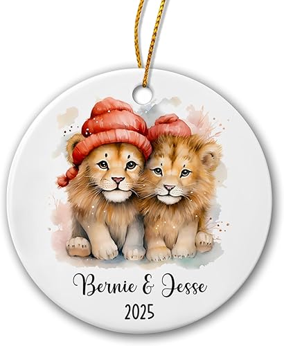 Miniatura 1 de Personalized Lion Couple Ceramic Ornament 2023, Gifts for Newly Couple Boyfriend Girlfriend, Lion Couple Ornament Xmas Tree Hanging, Custom Couple
