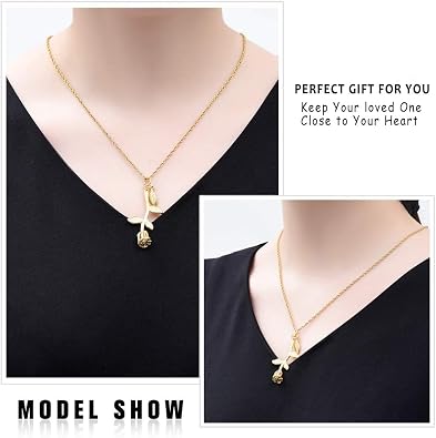 Cremation Urn Necklace for Ashes Rose Flower Cremation Jewelry Stainless Steel Ashes Pendant for Women Men Keepsake Human Pet Memorial for Jewelry