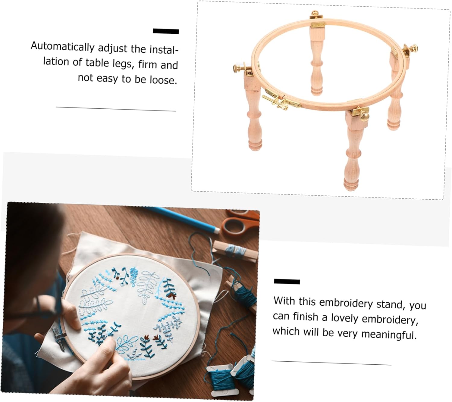 PHENOFICE 1set Embroidery Rack Stand Wooden Cross Stitch Ring Embroidery Hoop Stand Frame Holder Hoop