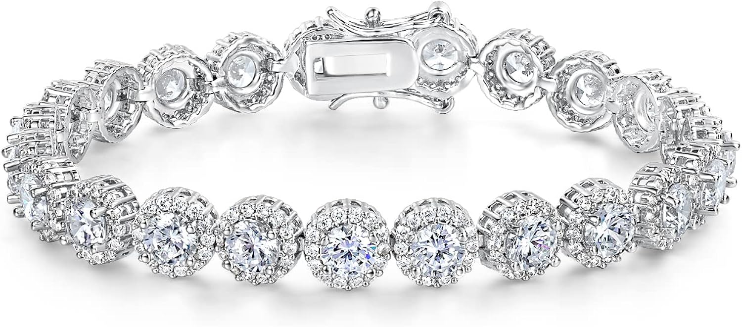 GEMSME Tennis Bracelet for Women 1 Row 18K Yellow Gold / White Gold Plated 5mm Round Cubic Zirconia Bracelets 6.5-8.5 inch : Clothing, Shoes & Jewelry