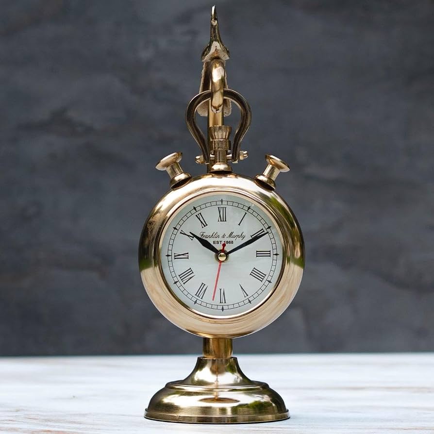 The Artage Metal Brass Gold Finish Table Clock for Home Decor