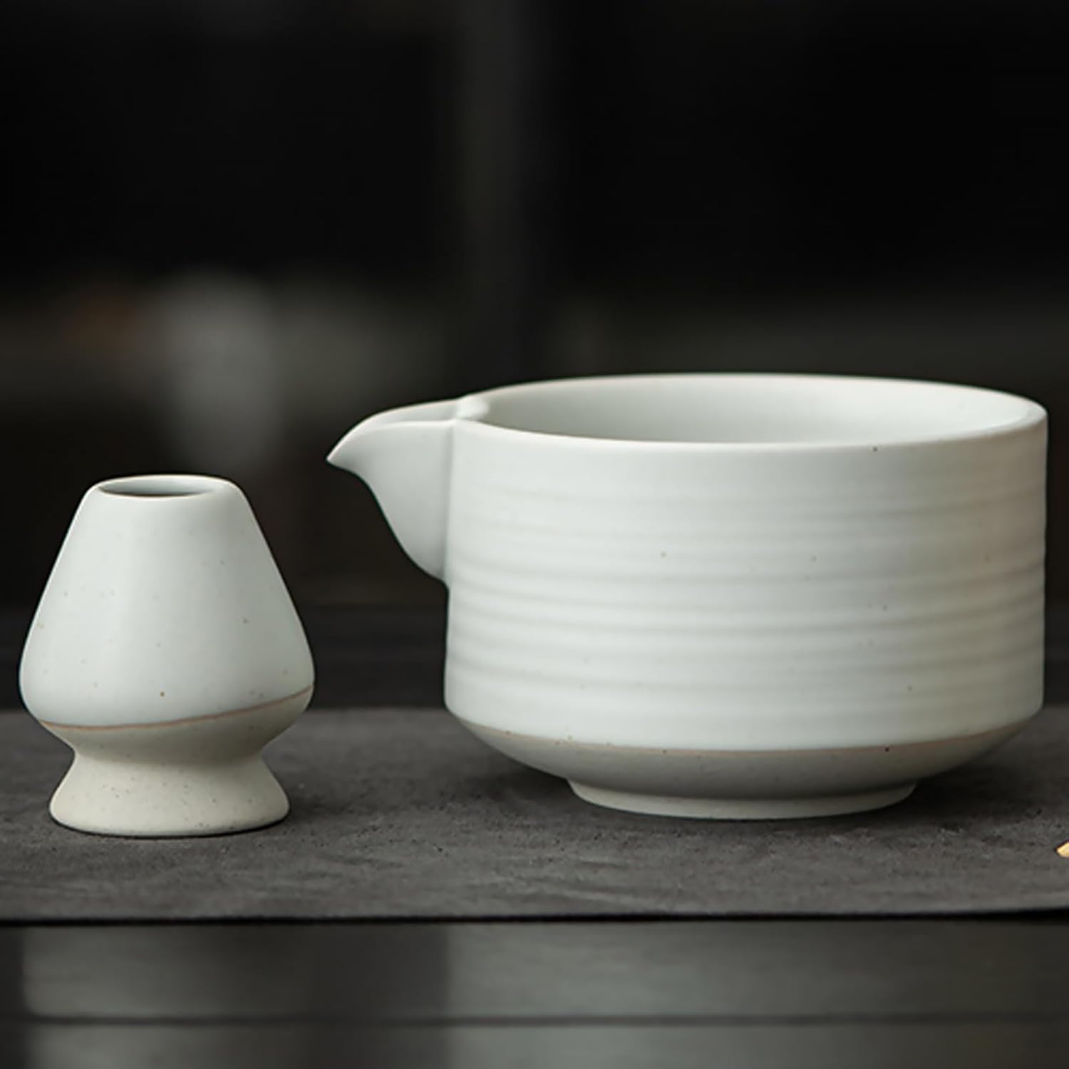 Handmade Ceramic Matcha Bowl Set with Spout & Whisk Holder - Traditional Chasen Tea Whisk Ritual Kit, Gift-Ready Chawan for Matcha Lovers