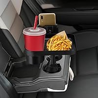 Vista 5 de Bandeja portavasos, bandejas para automóvil para comer, bandeja giratoria ajustable 3 en 1 para alimentos, soporte universal para vasos de vehículo