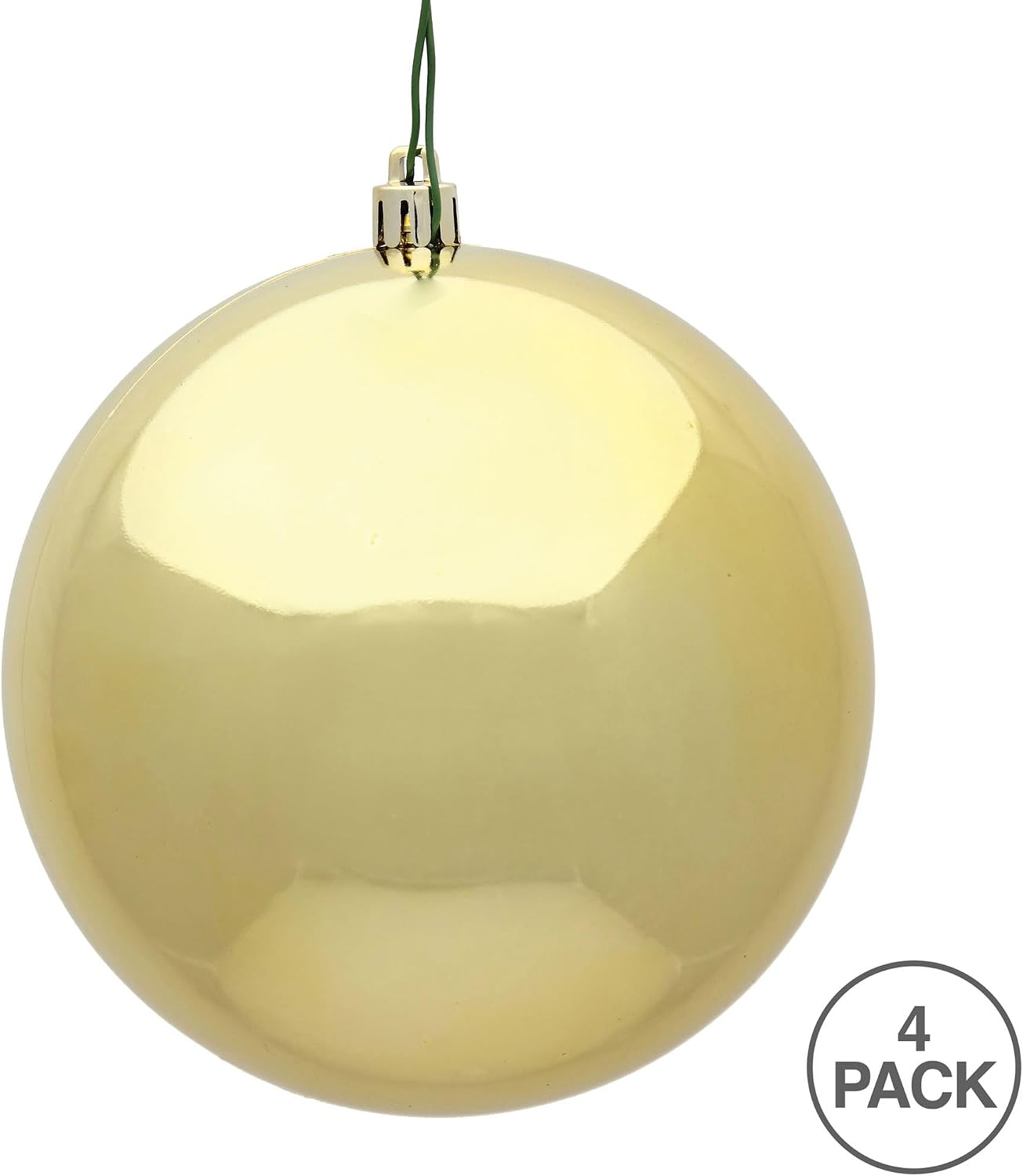 Vickerman 4.75" Shiny Ball Finish Shatterproof Christmas Ball Ornament, UV Resistant with Drilled Cap, 4 per Bag, Gold - Easy to Hang - Reliable