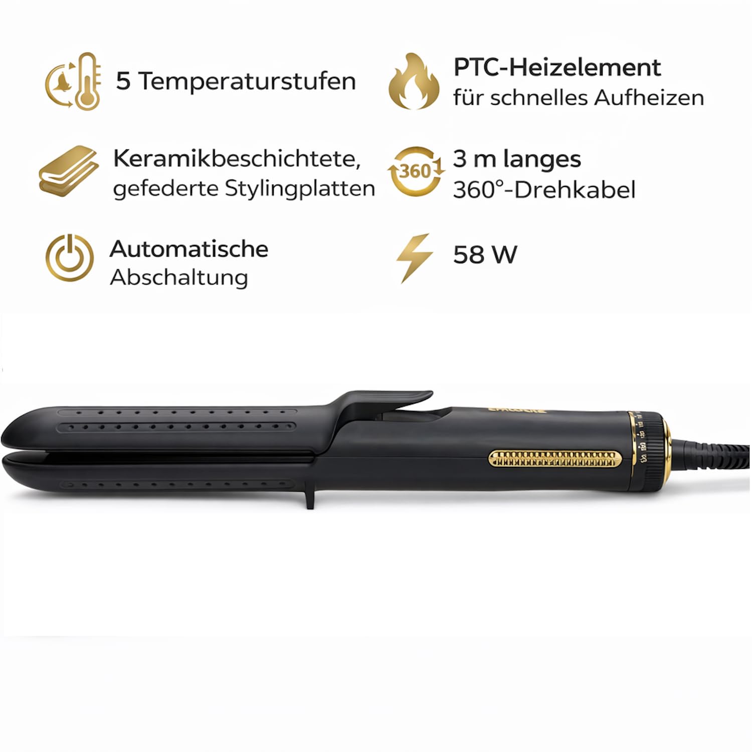 Rotschopf24 Efalock STYLAIR LONG Glätteisen Airflow Keramik + Tasche