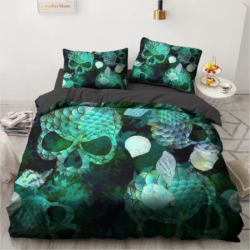 Housse de Couette 220x240 Squelette Cyan et 2 Taies