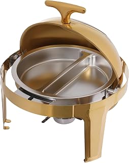 Chafing Dish Buffet Set, Roll Top Chafing Dish Set with 2 Compartments of 8.45QT, Stainless Steel Buffet Servers and Warmers with Visible Lid 90°/180° Opening Angle for Catering (with Clear Window)