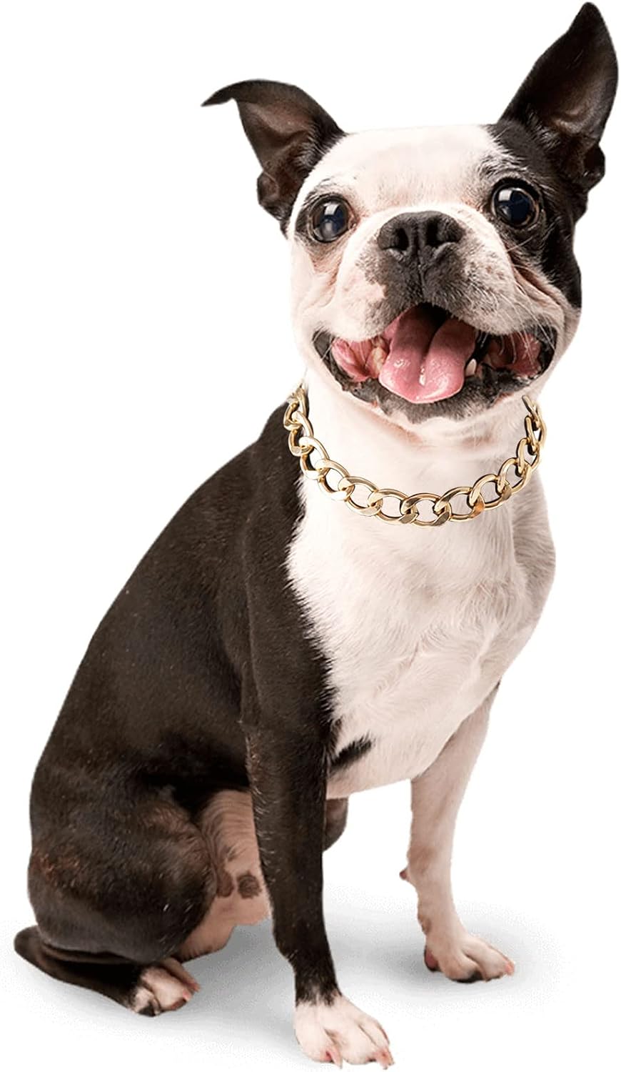 Gold Chain Dog Collar 18k-0.78Inch Width Cuban Link Chain for Dogs，Light Metal Dog Necklace，Pet Collar Dog Chain For Small, Medium and…