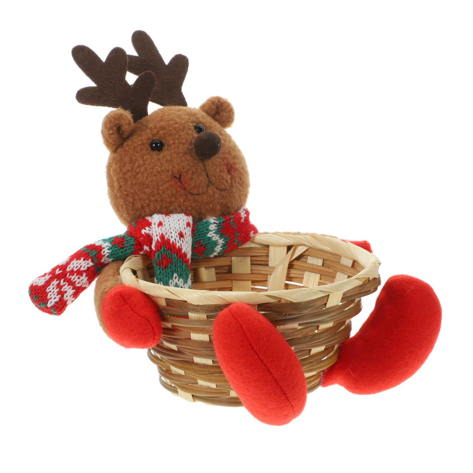 Levemolo Santa Claus Snowman Candy Basket Rattan Bread Basket Wicker Fruit Basket Creative Candy Holder Woven Fruit Bowl with Lid Christmas Candy Dish Cookie Jar Xmas Wicker Basket Cloth