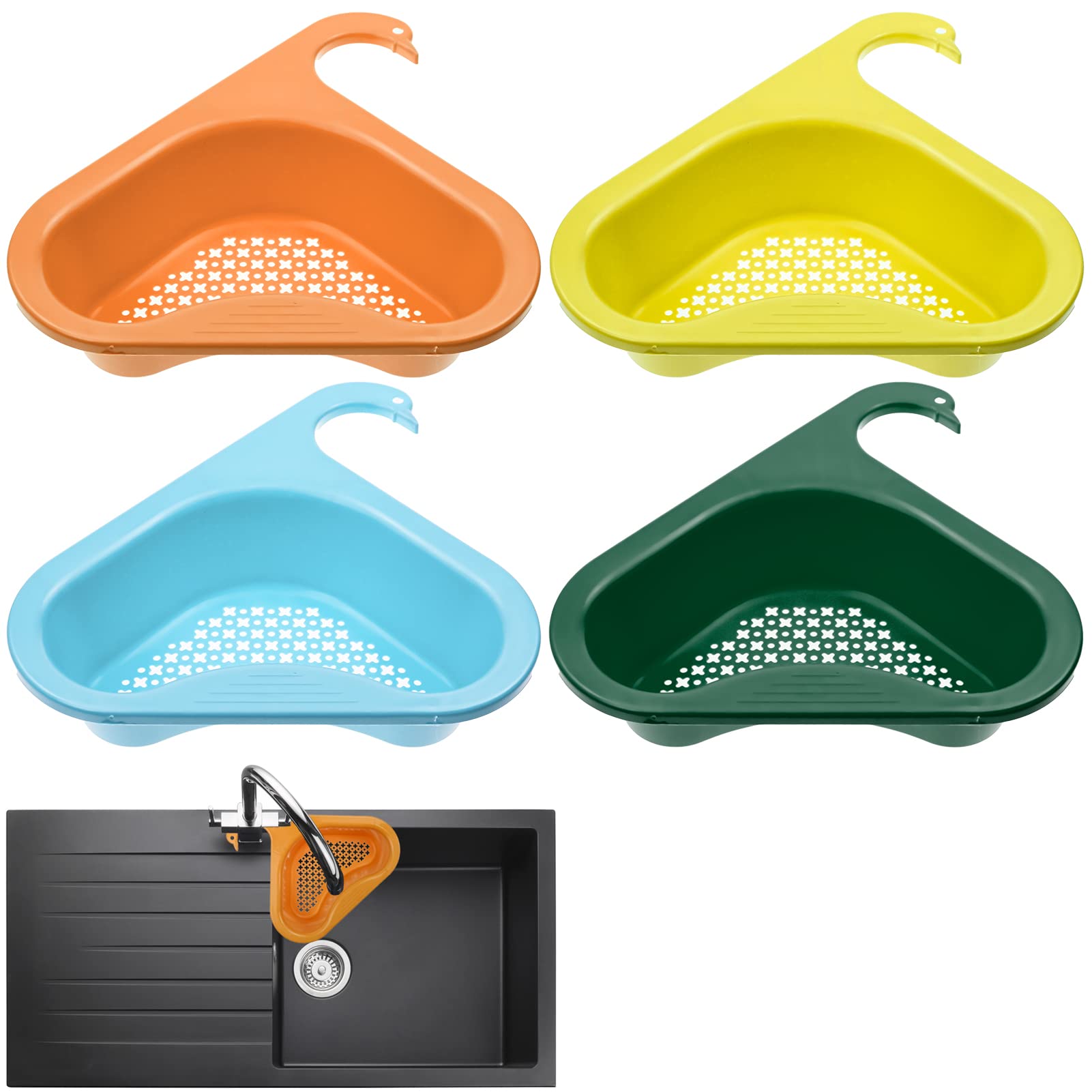 Cestas Coladoras,Cesta de Drenaje para Fregadero de Cocina,4 Piezas Cesta de Colador de Fregadero Triangular,Cesta de Filtro para Fregadero,Cesta Desagüe Cocina para Alimentos y Frutas de Basura