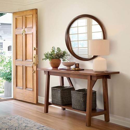 Round Mirror 30 Inch,Irregular Wood Circle Wall Mirror,Decorative Asymmetrical Wall-Mounted Hanging Rustic Wooden Mirror For Bathroom,Entryway,Bedroom Or Living Room(Walnut Brown) #TOP5