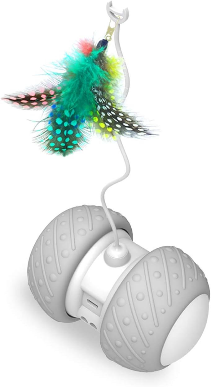 PIEHIK Cat Interactive Toy,Automatic Irregular USB Charging 360 Degree Self Rotating Ball,Automatic Feathers/Birds/Mouse/Fish Toys for Cats/Kitten,Build-in Spinning Led Light,Large Capacity Battery