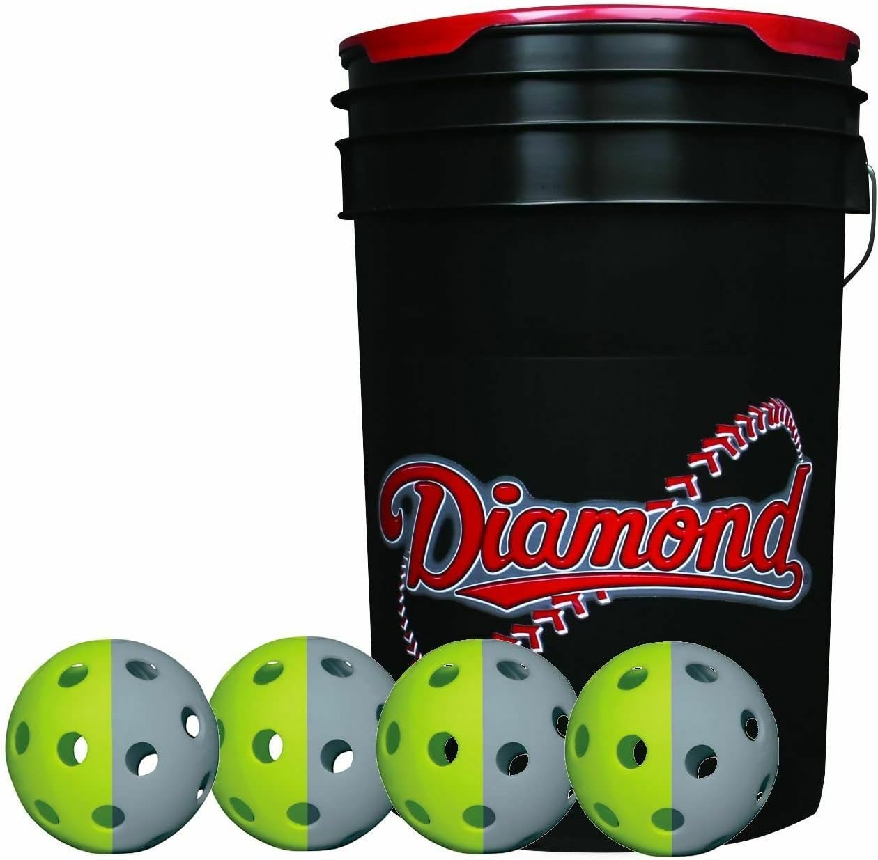 Diamond 6-Gallon Ball Bucket with 36 TruFlite Flexible Training Baseballs