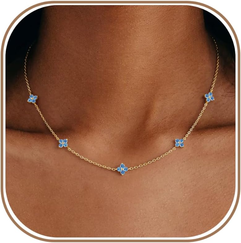 ZHESHY Birthstone Gold Necklace for Women 14K Gold Plated Dainty Necklace