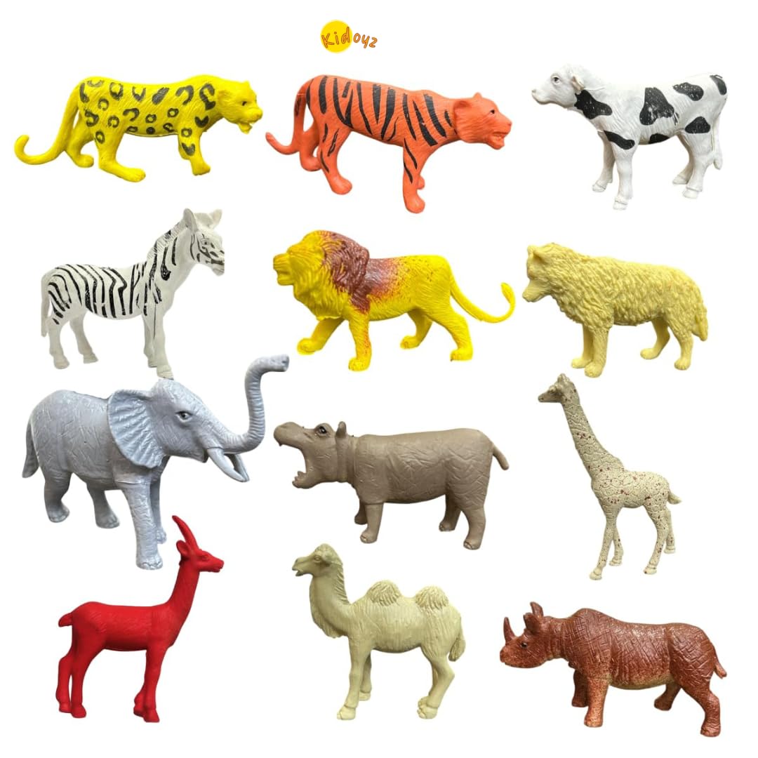Kidoyz Jungle Animal Figurines Playset | Realistic Safari Wild Zoo Animal Toys, Rubber Cake Toppers & Party Supplies for Kids & Toddlers (12 Pcs Set) 1