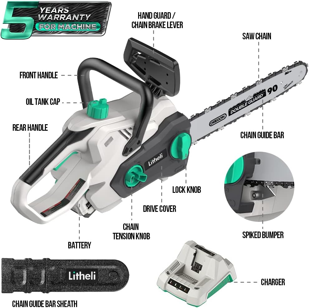 Litheli Cordless Battery Chainsaw 14",40V Battery Powered Chainsaw With Brushless Motor, 2.5AH Battery and Charger