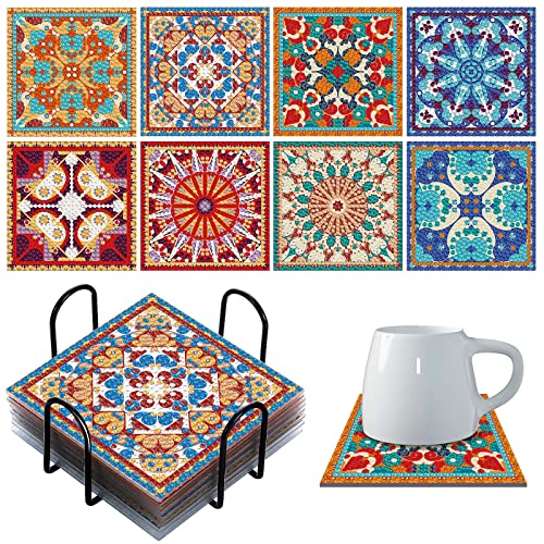 Purpeak 8 Pcs Diamond Painting Coasters DIY Kit Square Art,Mandala