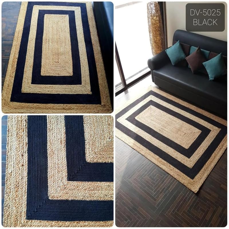 Image of Jute Rug Carpet Area Rugs Floor Rugs Home Decor Rugs Carpet Rugs Modern Rugs Traditional Rugs Living Room Rug, Jute Black DP Runner 2X5 feet