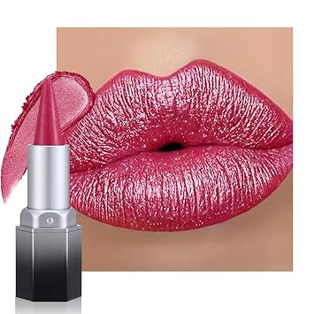 FeiCuiYun Rose Red Metallic Lipstick & Lip Liner Combo For Women with Metallic 3D Shine Lightweight Hydrating Formula, Cone Tip Lip Crayon Long Lasting Waterproof, Hydrating Lipstick Makeup