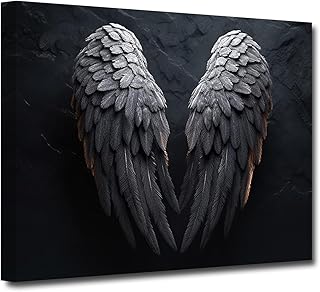CXHOSTENT Angel Wings Wall Art Black and White Wings Canvas Prints Abstract Angel Wings Poster Angel Wings Feather Painting for Home Decor Framed (Wings-2, 12.00"x18.00")