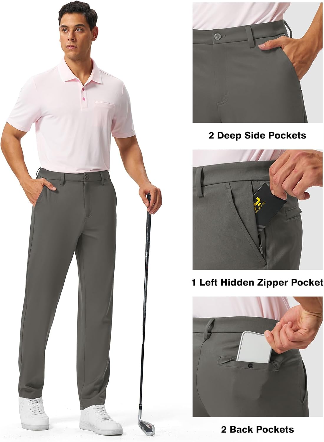 BGOWATU Men's Golf Pants 30"/32"/34" Stretch Casual Dress Pants Lightweight Work Business Trousers with 5 Pockets