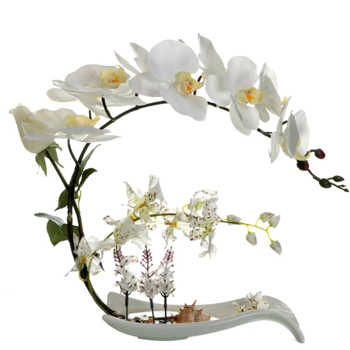 Orchidée en pot artificielle blanche Phalaenopsis plante d'intérieur sans entretien ni engrais