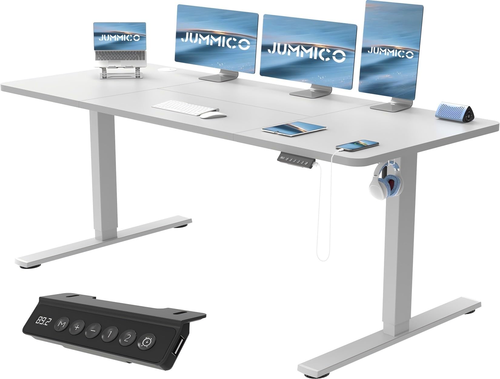 JUMMICO Scrivania Regolabile in Altezza, Scrivania Regolabile Elettrica con Smart Panel da caricatore USB, Scrivania in Piedi con Funzioni di Memoria, Standing Desk 200 x 80 cm, Grigio