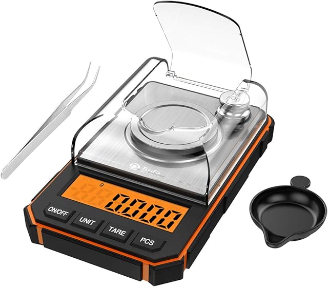 Criacr Digital Pocket Scale, 50g/0.001g Milligram Scale, Portable Jewelry Scale with 50g Calibration Weights and Tweezers, 6 Units, Tare Function, Potable Smart Scale with LCD Backlit, Orange