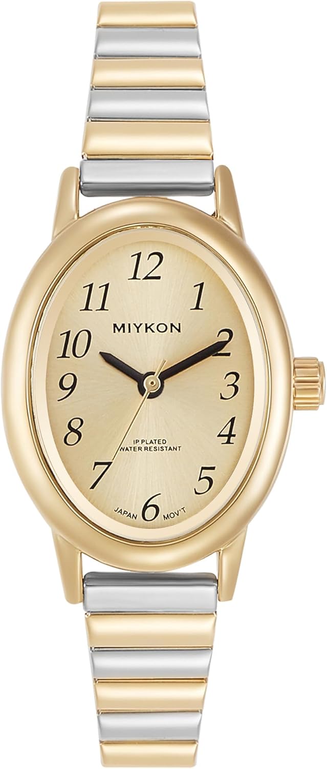 Miykon Dainty Vintage Dress Watches for Women – Easy Reader Analog Ladies Watch for Small Wrists with Stainless Steel Expansion Bracelet – Second Hand, Japanese Quartz, Waterproof to 100ft